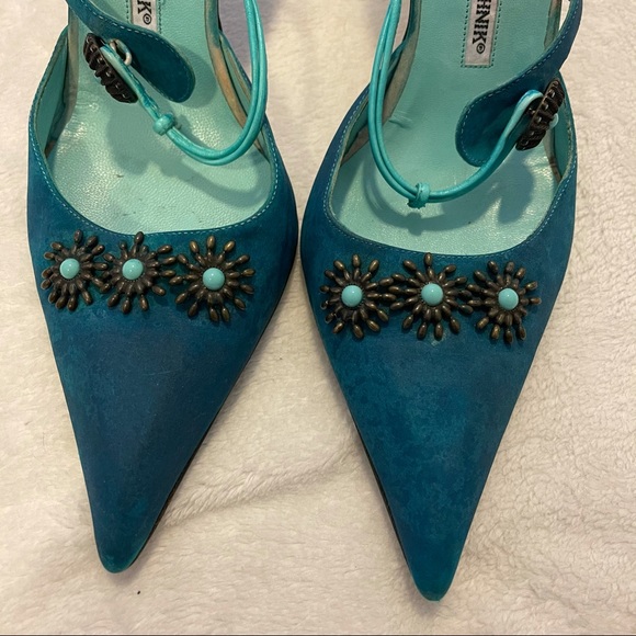 Vintage 90s y2k Manolo Blahnik blue mule sandals - Picture 8 of 8